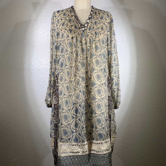 4 Love and Liberty by Johnny Was Art Deco Front Tie Kaftan tunic Dress M NWT - Picture 2 of 8
